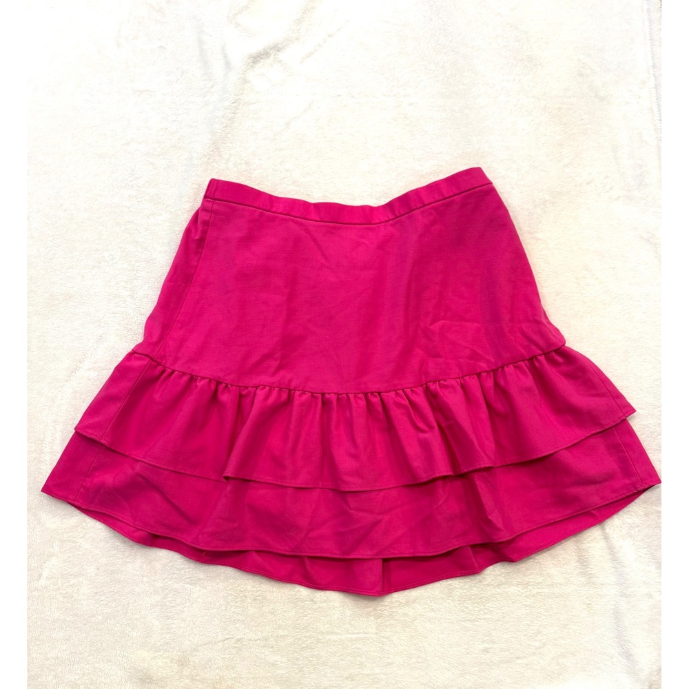 J.Crew Pink Wool Blend Tiered Ruffle Mini Skirt Size 14 RN77388